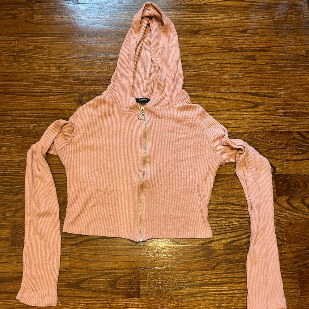 Pink Hooded Zip-Up Sweater